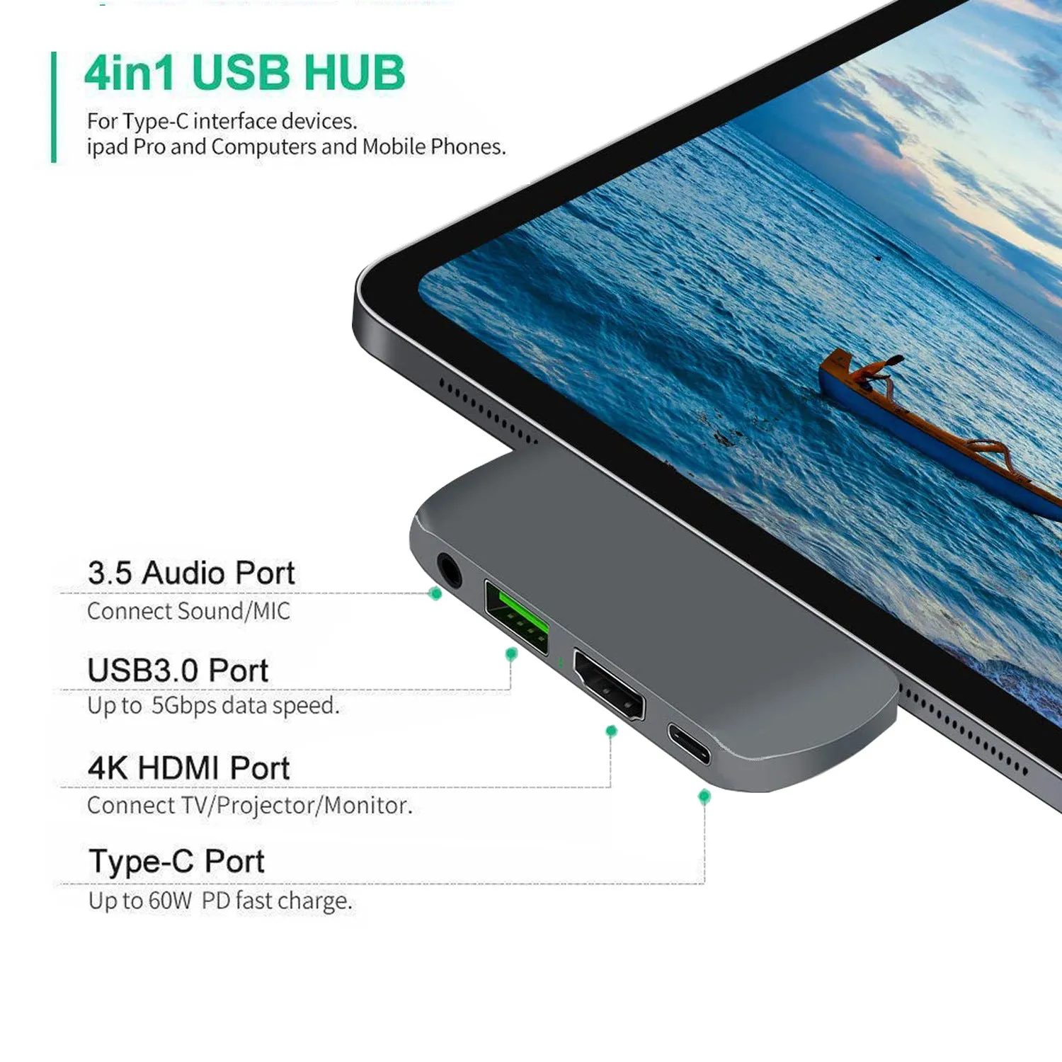 4 in 1 USB Hub Type-C docking station for iPad Pro