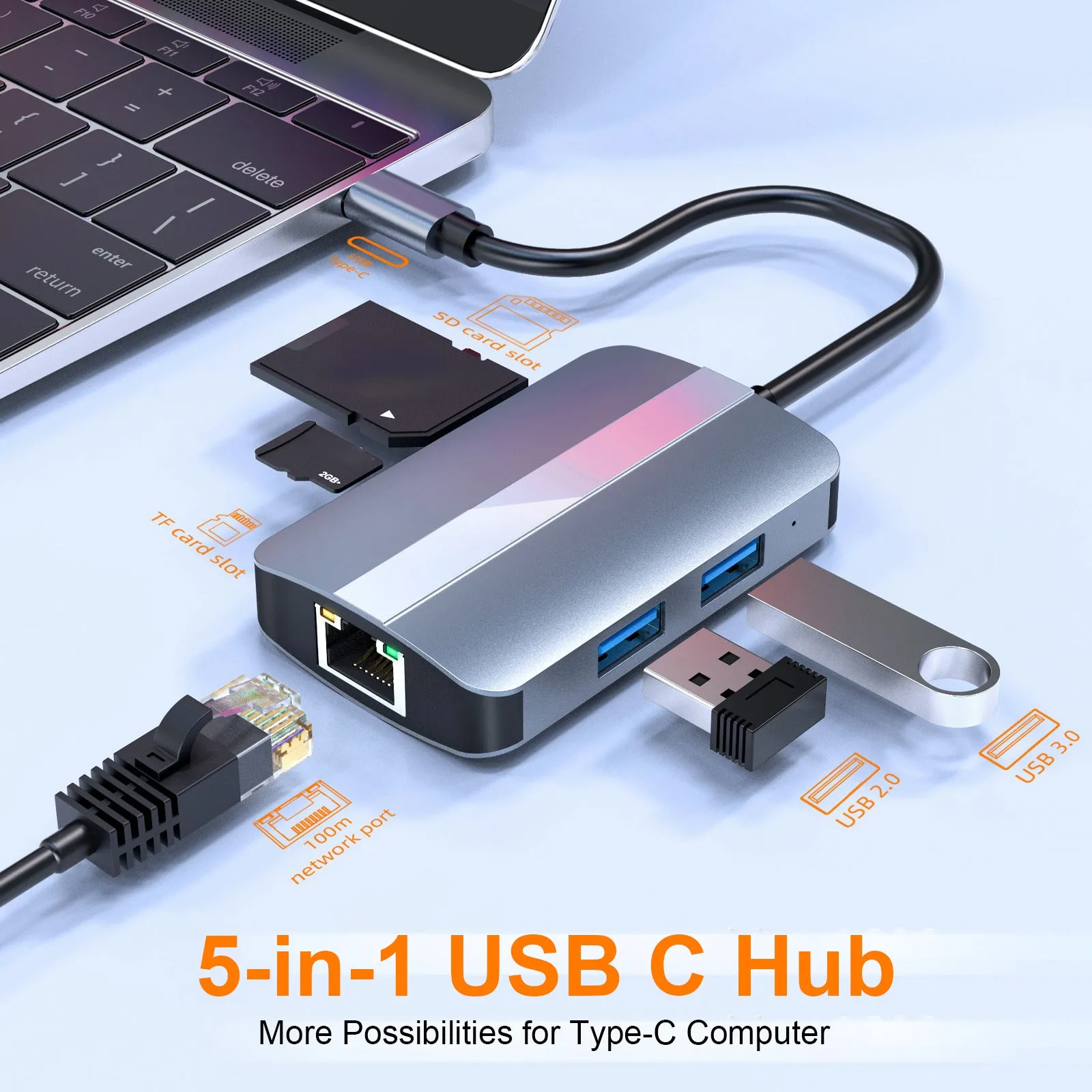 5-IN-1 USB C Hub Type-C Docking Station