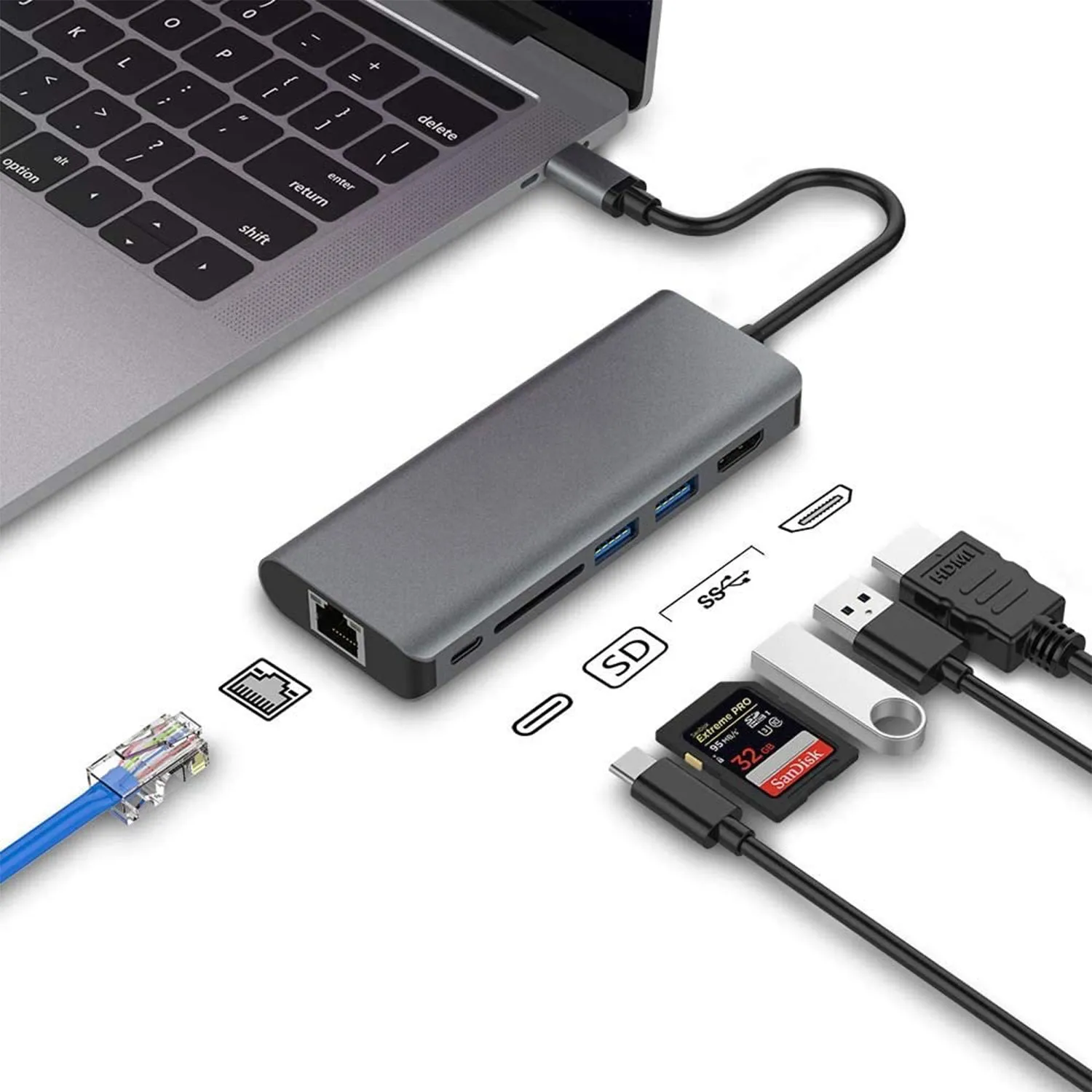 6-in-1 Type-c Expansion Dock Notebook Multi-Function Docking Station USB3.0 Hub to HDMI Hub