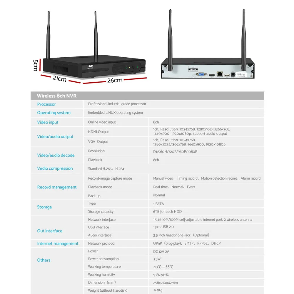 8CH 3MP Wireless CCTV System 8 Bullet Cameras 4TB UL-Tech