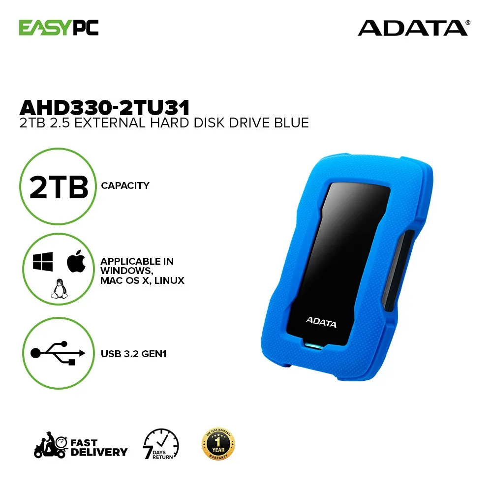 Adata AHD330-2TU31 2tb 2.5 External Hard Disk Drive Blue