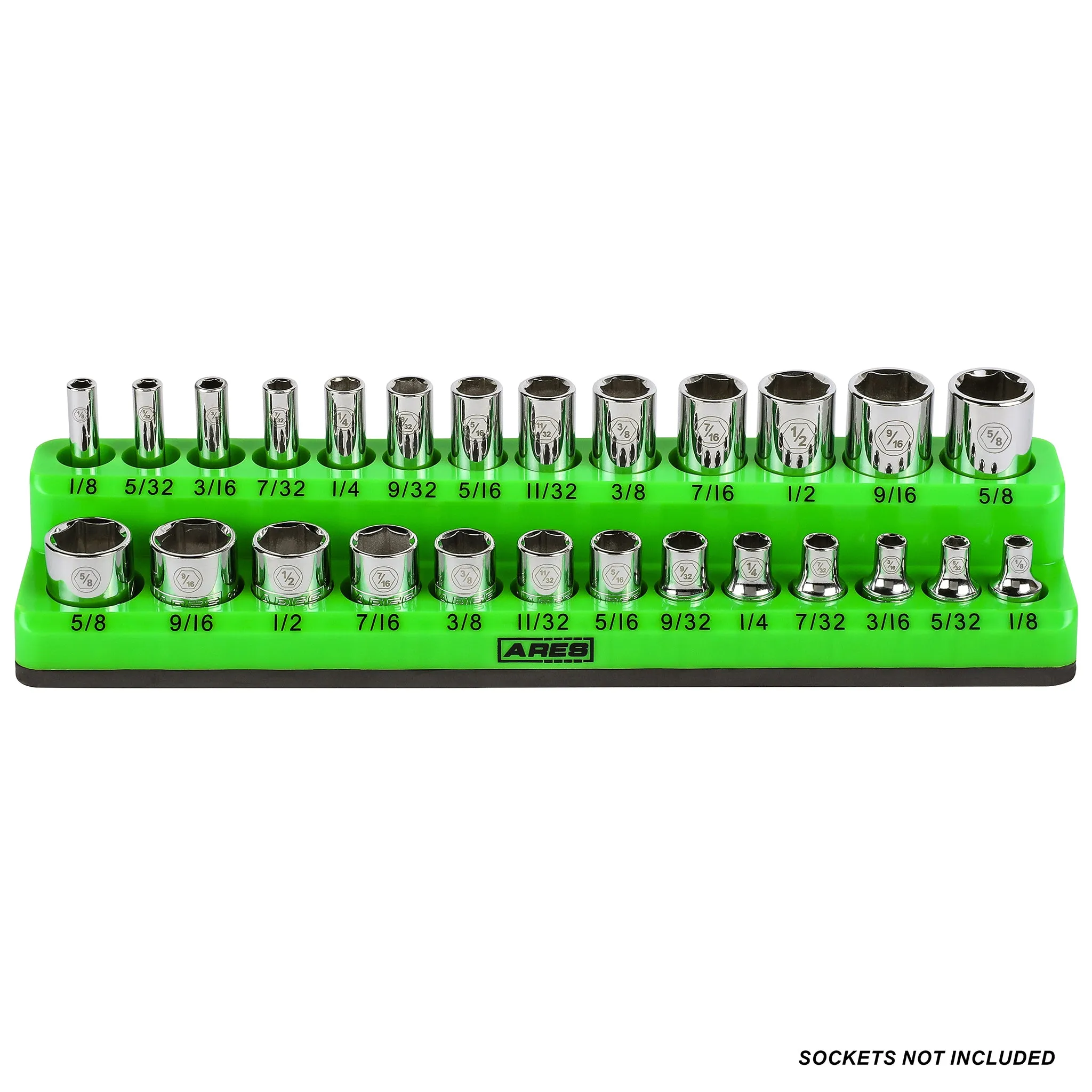 ARES 60005 - 26-Piece 1/4-Inch Green SAE Magnetic Socket Organizer