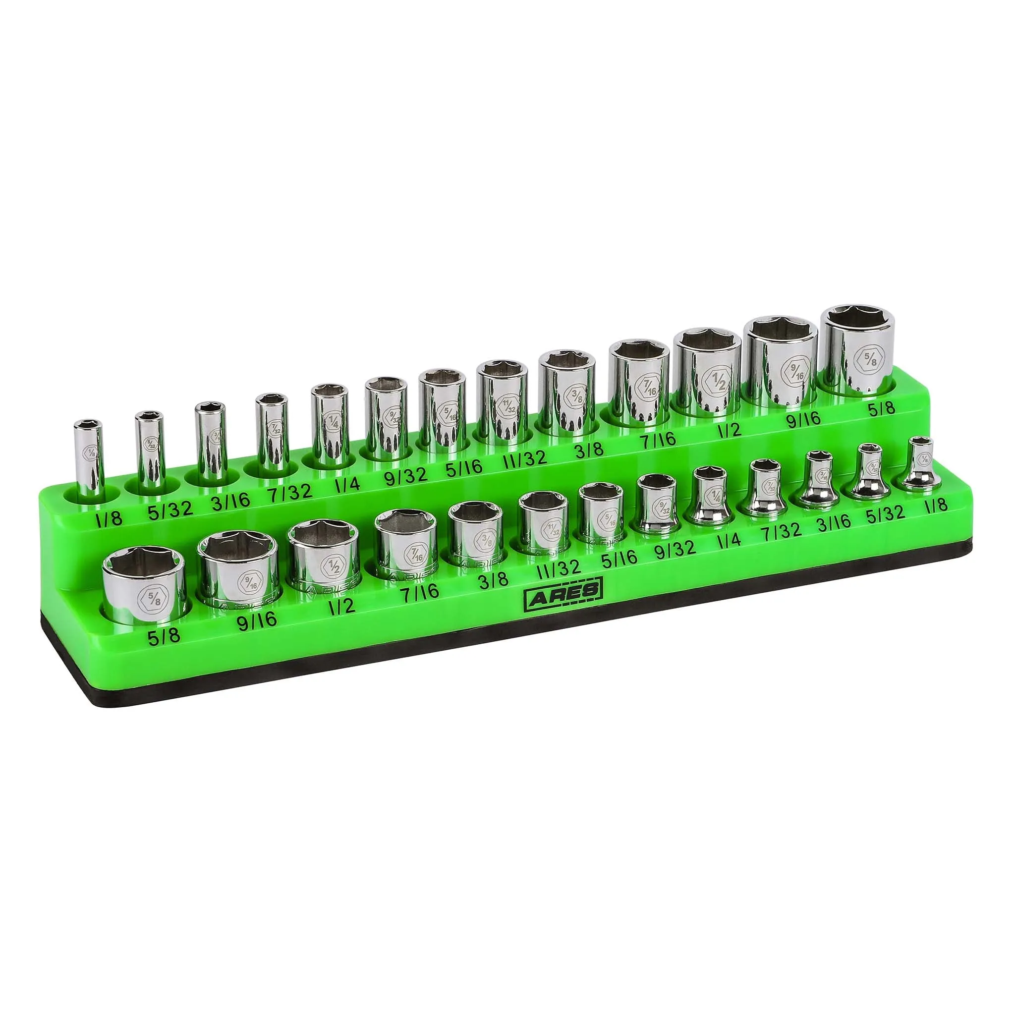 ARES 60005 - 26-Piece 1/4-Inch Green SAE Magnetic Socket Organizer