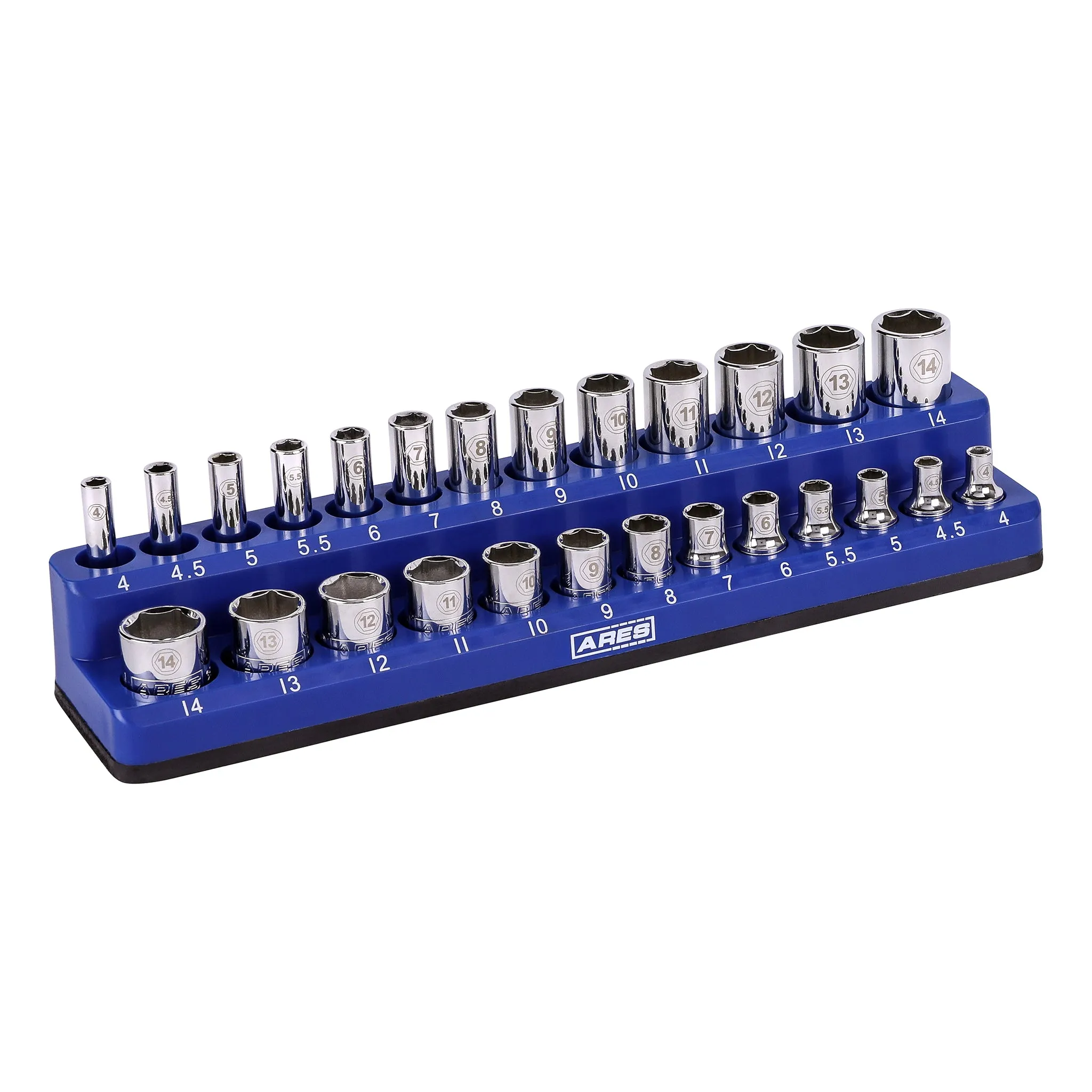 ARES 60006 - 26-Piece 1/4" Blue Metric Magnetic Socket Organizer