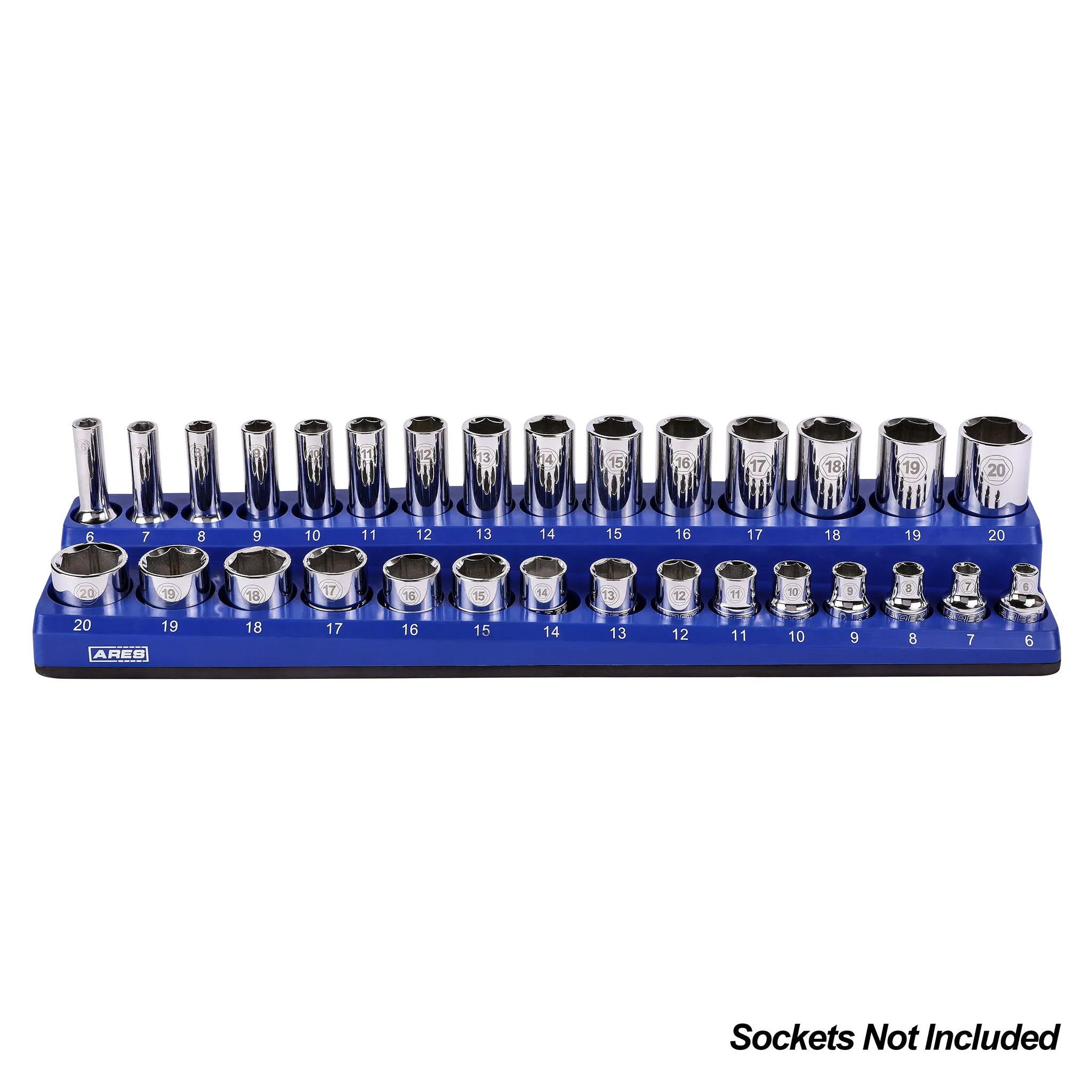 ARES 60008 - 30-Piece 3/8-Inch Blue Metric Magnetic Socket Holder