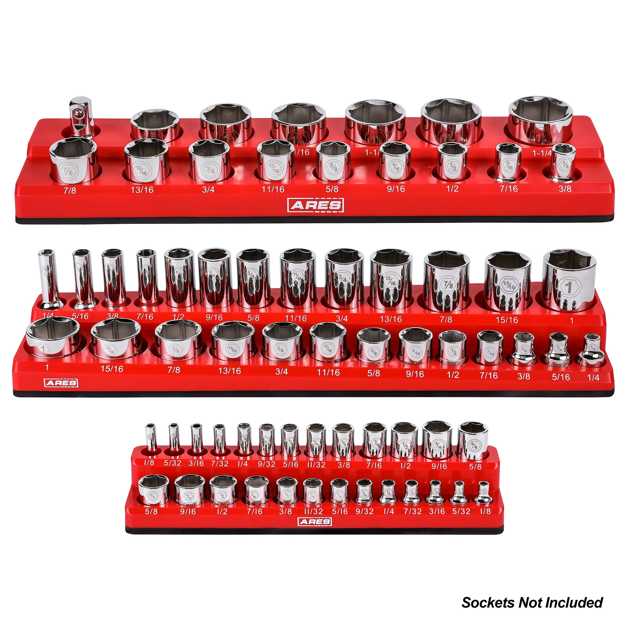 ARES 60035 - 3-Pack Red SAE Magnetic Socket Organizer Set