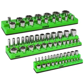 ARES 60037 - 3-Pack Green SAE Magnetic Socket Organizer Set