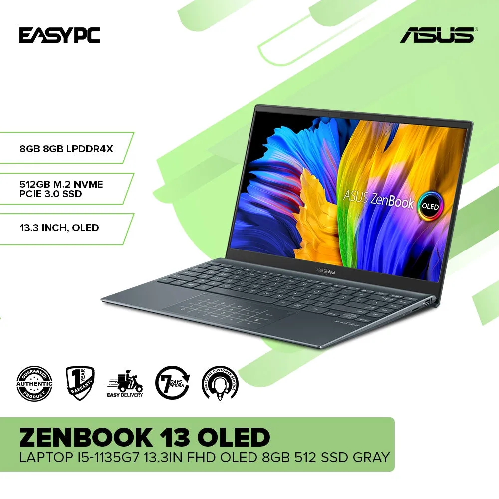 Asus Zenbook 13 Oled Ux325Ea-Kg230Ts I5-1135G7 8GbWin10 8Gb/512 Ssd/Intel Iris Xe/Bl Kb/Win10 Laptop