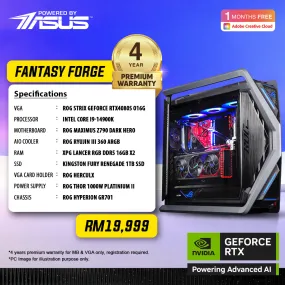 Gaming PC Package: ASUS-Powered Fantasy Forge AI PC with GeForce RTX™ 4080 SUPER, Intel® Core™ i9-14900K, 32GB RAM, and 1TB SSD