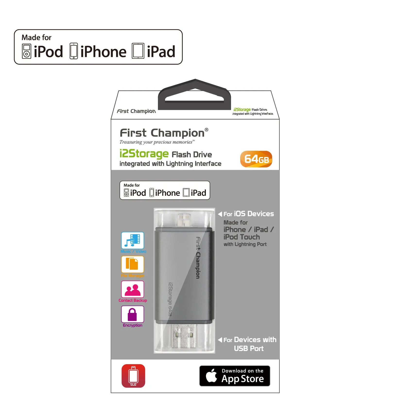 First Champion MFi Lightning Flash Drives i2Storage 64GB