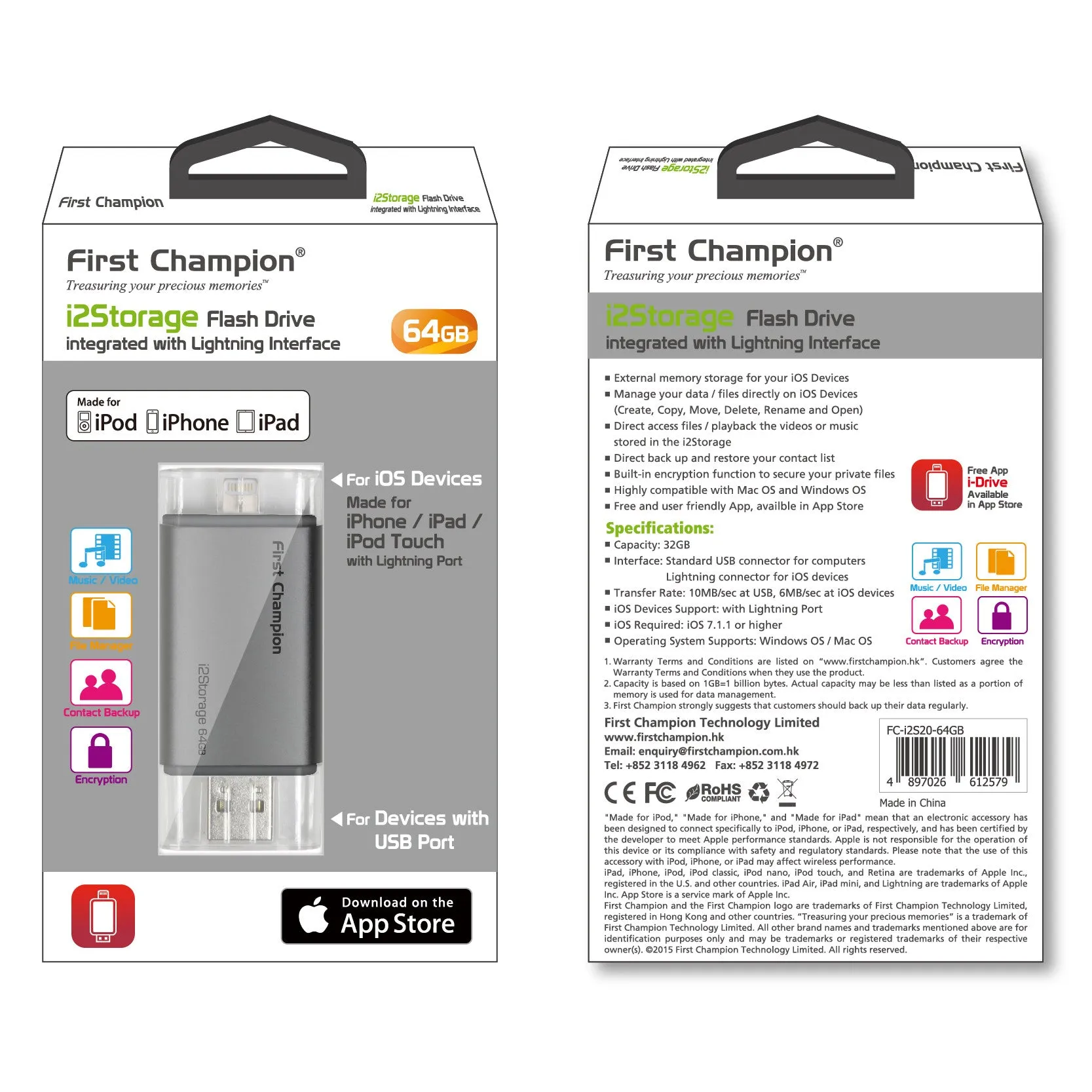 First Champion MFi Lightning Flash Drives i2Storage 64GB