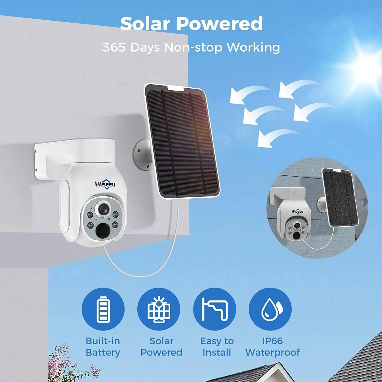 Hiseeu [10CH Expandable, 4MP]Solar Security Camera Outdoor, 4PCS 4MP Wireless Battery Camera System with 10in LCD 1T HDD, 2-Way Audio, PTZ, Color Night Vision, 10CH Expandable, 2.4G WiFi