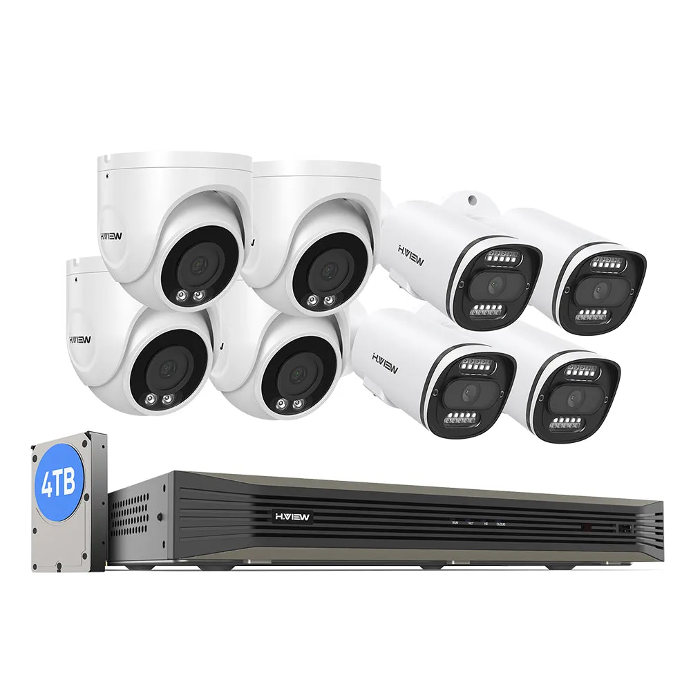 H.VIEW 16 Channels 4K 8MP PoE Security Camera System, Smart Dual Illumination, Audio Recording, Person Detection, HVK16-800S2 800S6-8MP