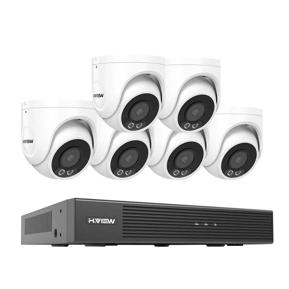 H.VIEW 8 Channels 4K 8MP PoE Security Camera System, Color Night Vision, Audio Recording, Person Detection, HVK8-800E6A5-8MP