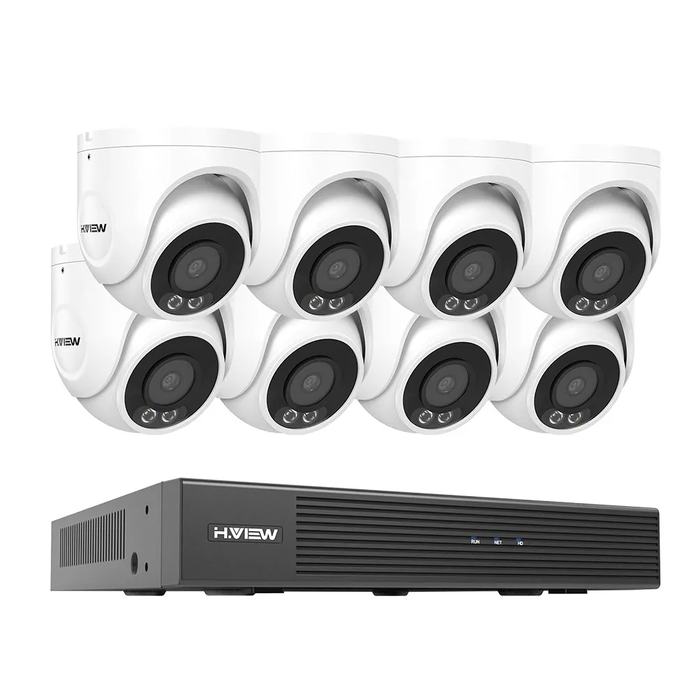 H.VIEW 8 Channels 4K 8MP PoE Security Camera System, Color Night Vision, Audio Recording, Person Detection, HVK8-800E6A5-8MP