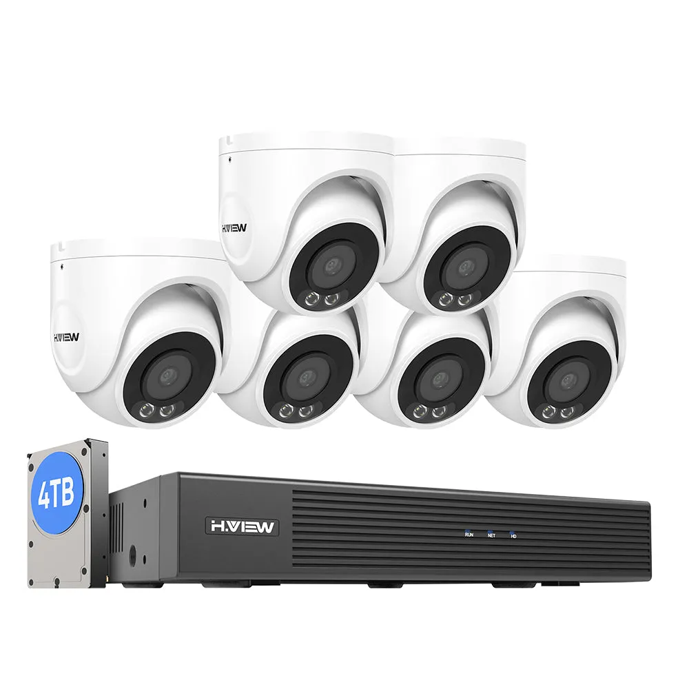 H.VIEW 8 Channels 4K 8MP PoE Security Camera System, Color Night Vision, Audio Recording, Person Detection, HVK8-800E6A5-8MP