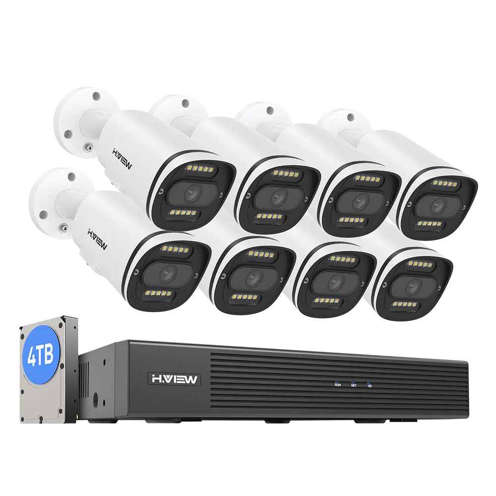 H.VIEW 8 Channels 4K 8MP PoE Security Camera System, Color Night Vision, Two-Way Audio, Person Detection, HVK8-800G2A5-8MP