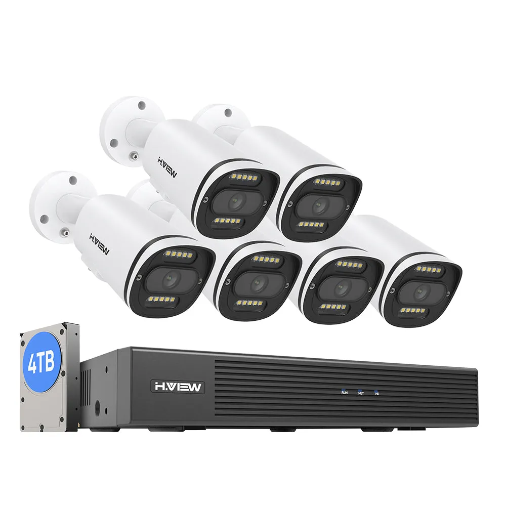 H.VIEW 8 Channels 4K 8MP PoE Security Camera System, Color Night Vision, Two-Way Audio, Person Detection, HVK8-800G2A5-8MP