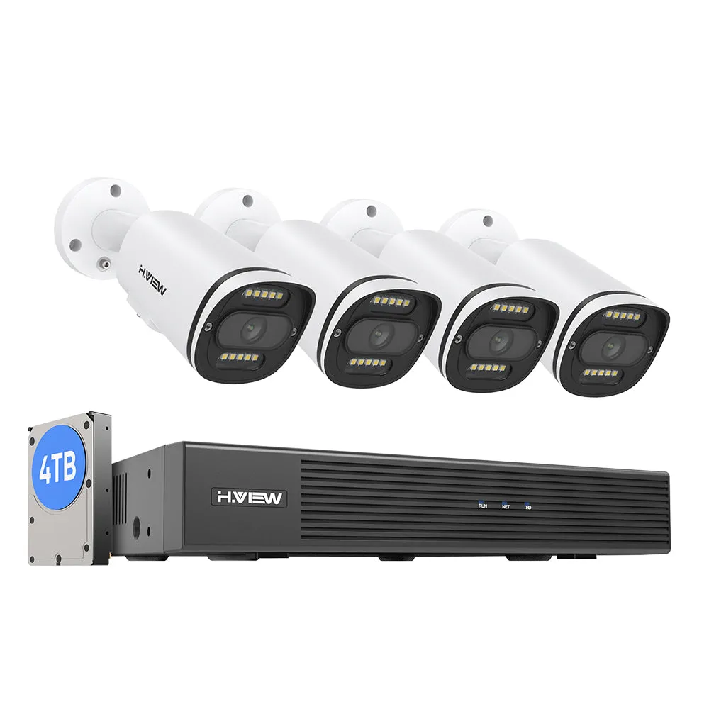 H.VIEW 8 Channels 4K 8MP PoE Security Camera System, Color Night Vision, Two-Way Audio, Person Detection, HVK8-800G2A5-8MP