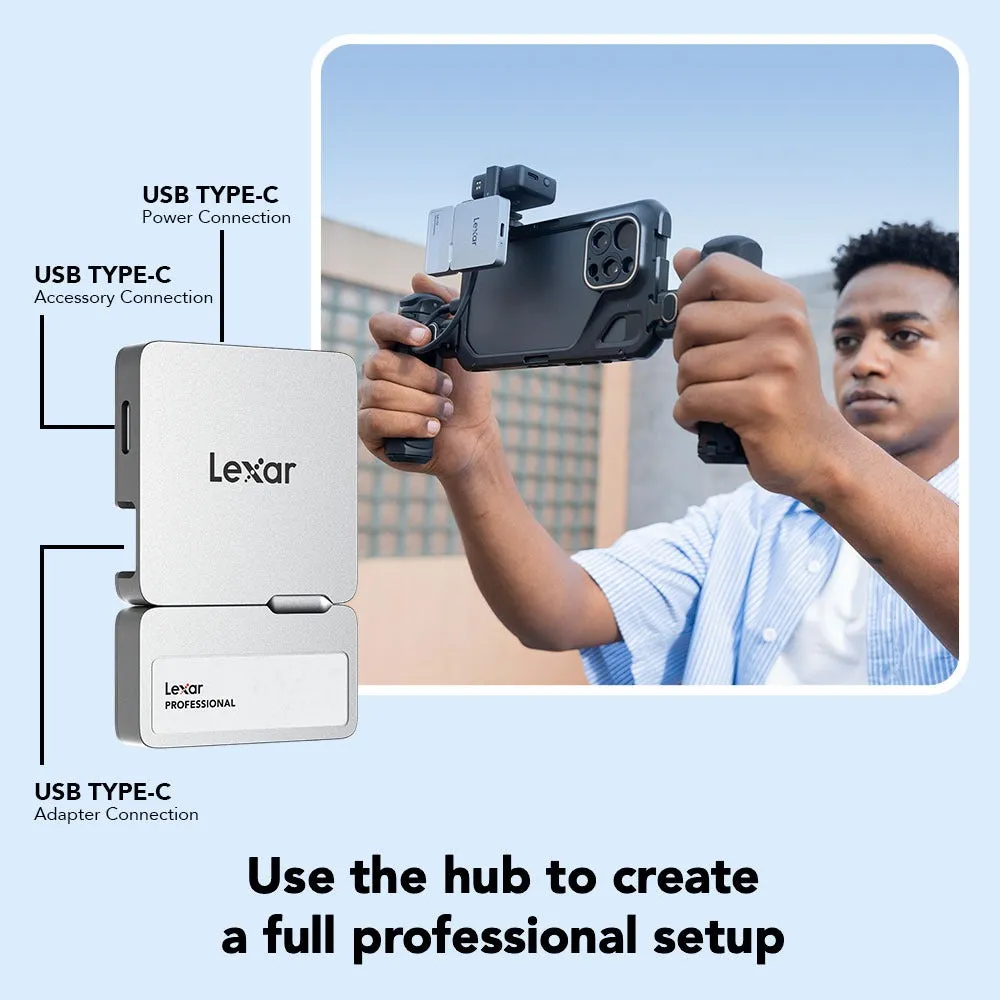 Lexar Professional Go Portable SSD with Hub Ultra Compact | Up to 2TB Capacity | Direct Apple ProRes Recording | Multi-Use Hub for Photography Gear | IP65 | 256-bit AES Encryption