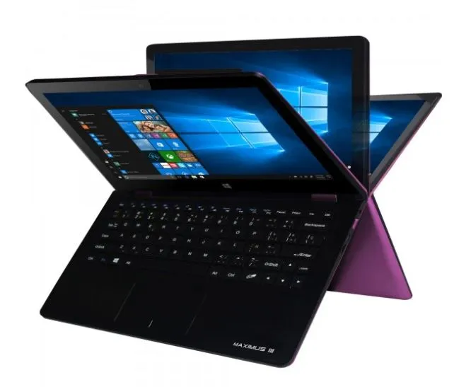 Maximus III - Affordable Ultra-Slim 11.6" Touch Screen, 1366 × 768 IPS High Resolution, Windows 10, Intel Atom Quad Core Processor, Cherry Trail Z8350 1.44GHz up to 1.92GHz, 2GB DDR3/32GB 360° Convertible Laptop - Under $300