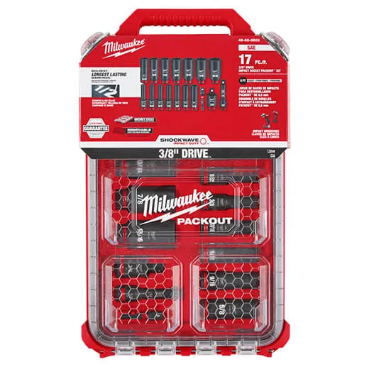 Milwaukee 49-66-6800 SHOCKWAVE Impact Duty™ Socket 3/8” Dr 17PC SAE PACKOUT Set