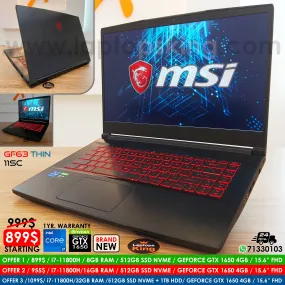 MSI Gf63 Thin 11SC i7-11800H GTX 1650 Gaming Laptop Offers (Brand New)