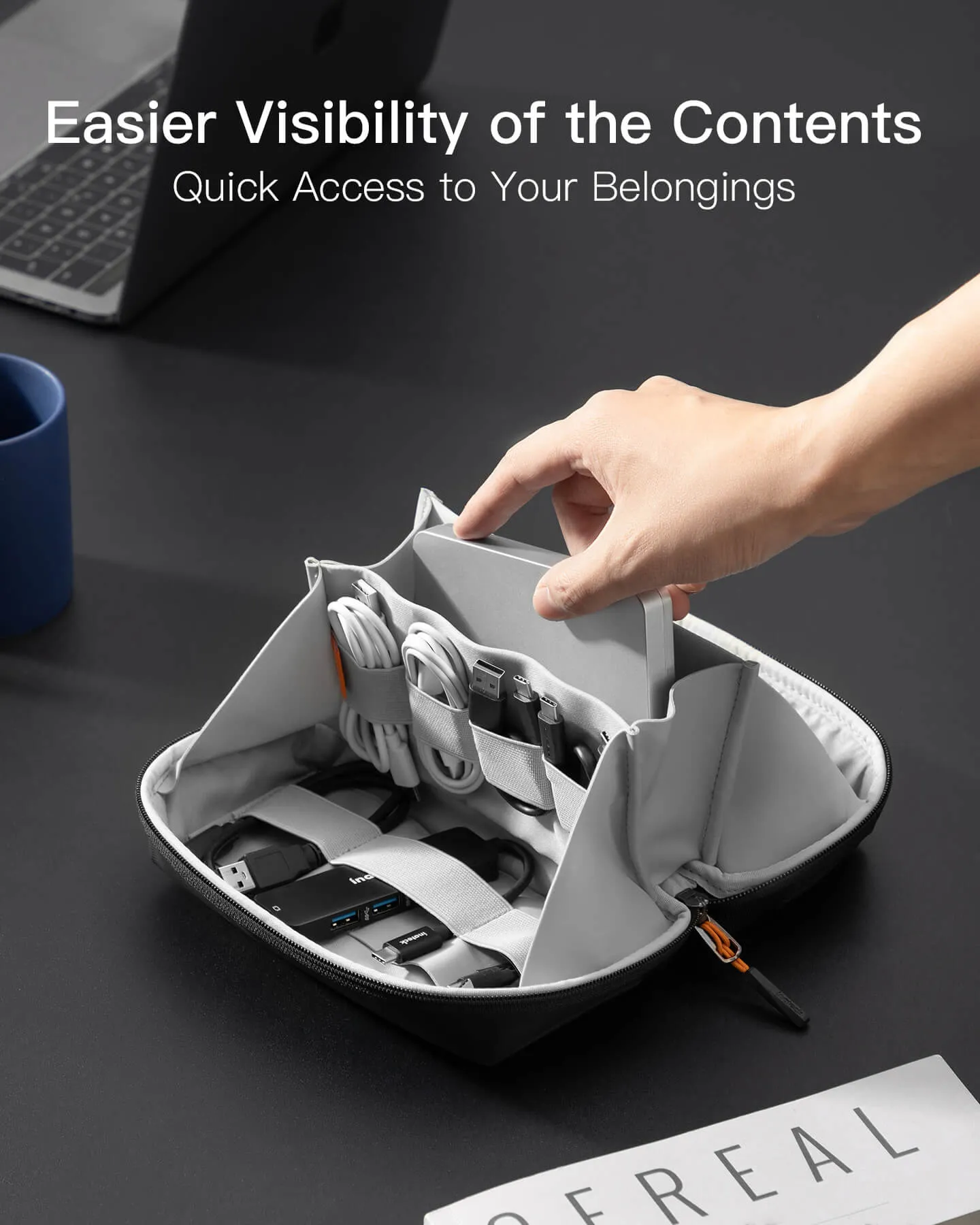 Multipurpose Electronics Organizer with 180° Open, AB03007