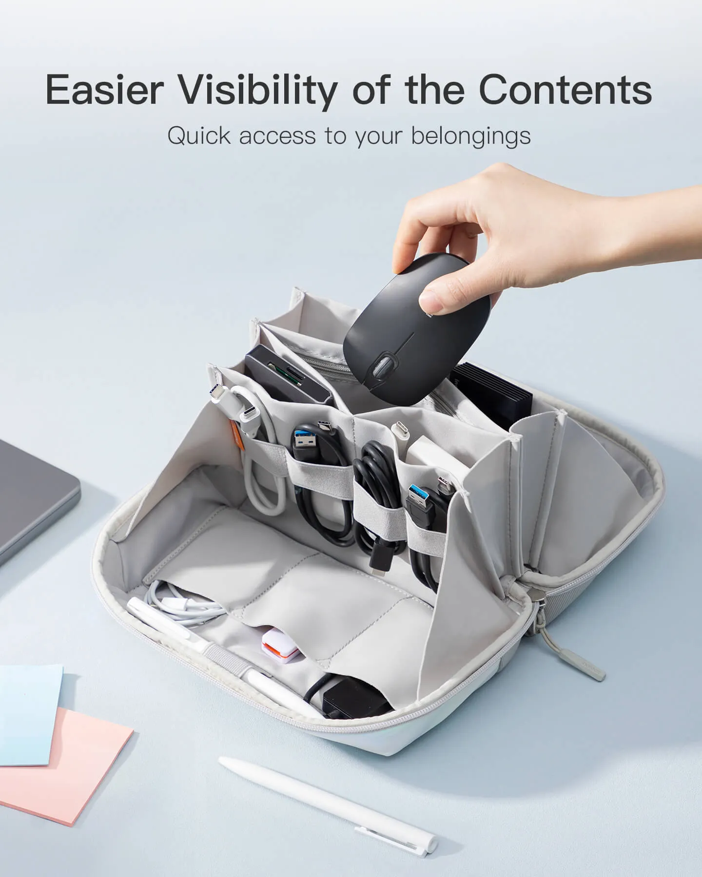 Multipurpose Electronics Organizer with 180° Open, AB03007