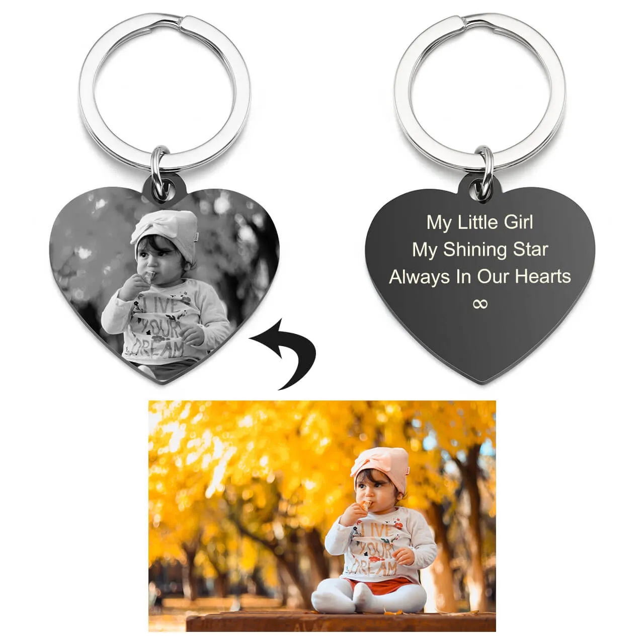 Personalized Heart Photo Calendar Message Keychain | Jovivi