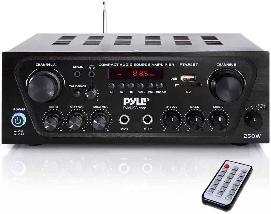 Pyle PTA24BT Compact Bluetooth Stereo Receiver - 250-Watt, FM Radio