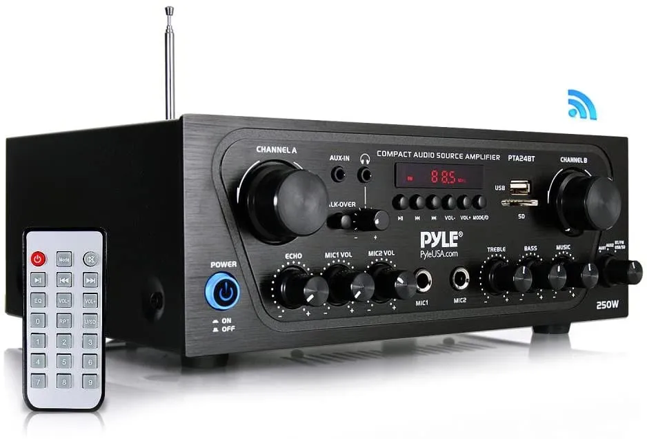 Pyle PTA24BT Compact Bluetooth Stereo Receiver - 250-Watt, FM Radio