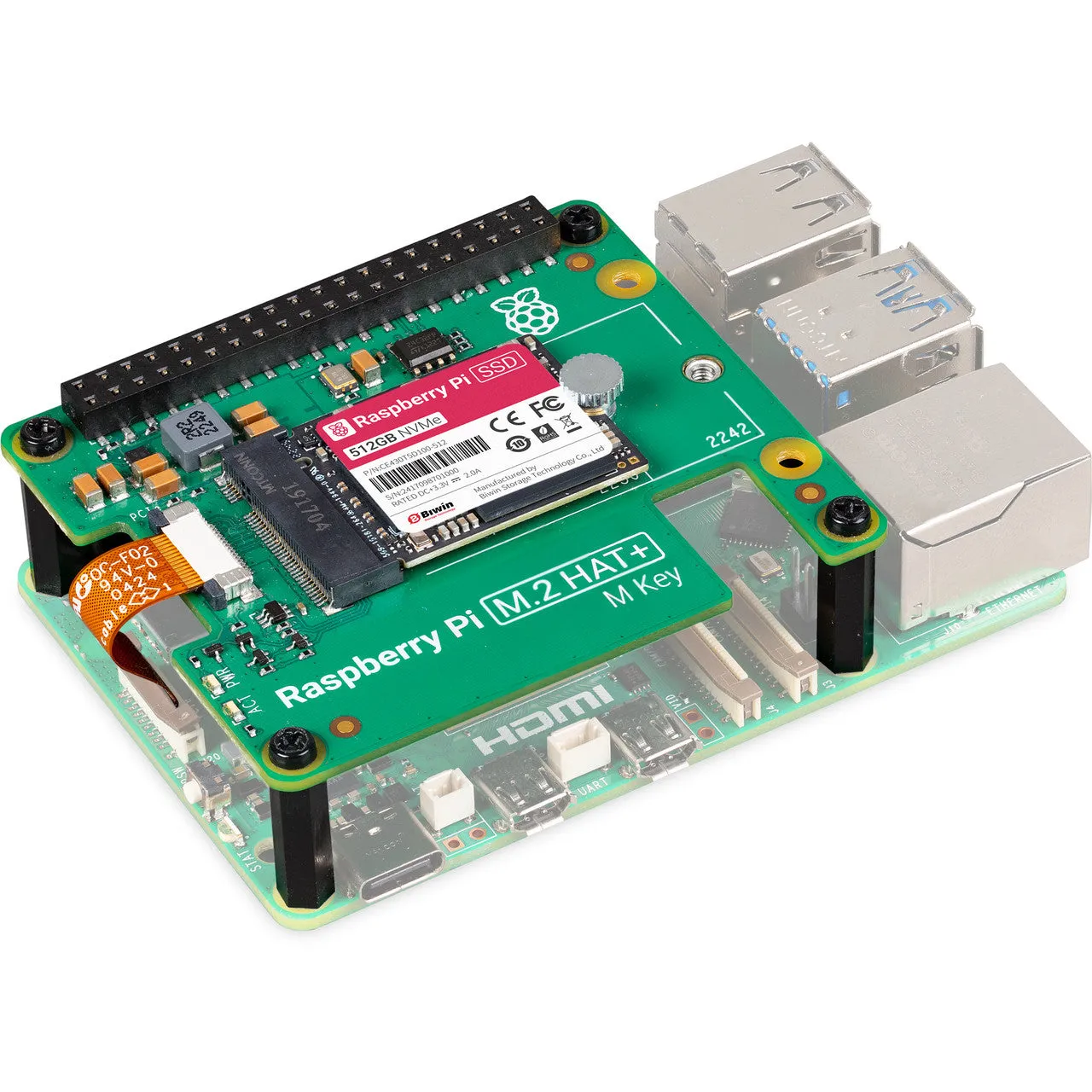 Raspberry Pi M.2 HAT  SSD Kit for Raspberry Pi 5 - 512GB