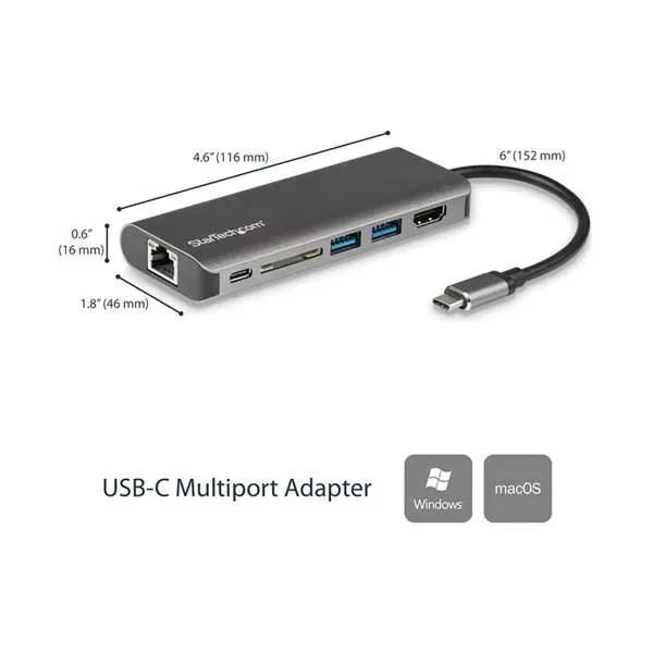 StarTech DKT30CSDHPD USB-C Travel Mini Docking Station with 4K HDMI, 2-Port USB 3.0, SD/SDHC Reader, Gigabit Ethernet, and 60W PD Pass-Through