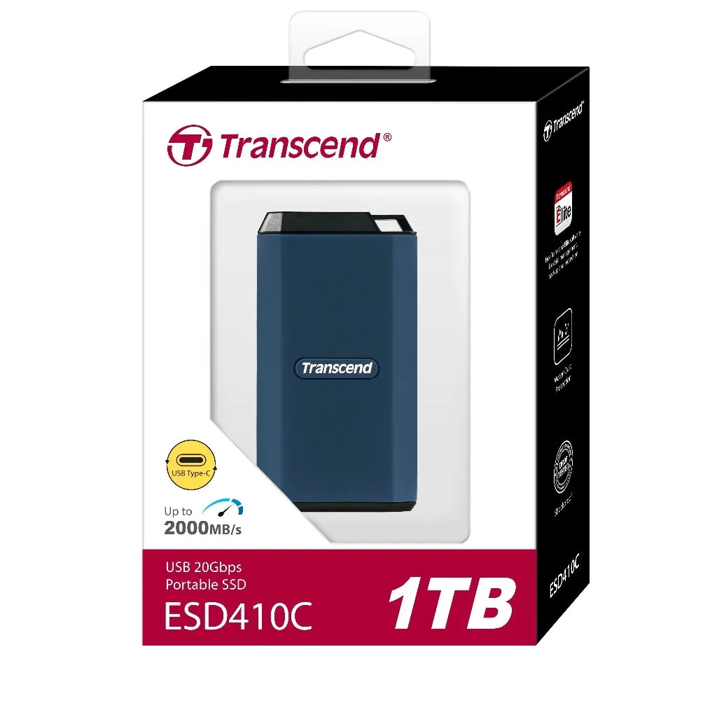 Transcend ESD410C Portable SSD USB-C 20Gbps Dark Blue ( 1TB / 2TB / 4TB ) IPX5 Water-Resistant & US Military Drop-Test