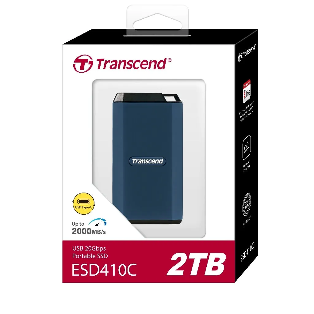 Transcend ESD410C Portable SSD USB-C 20Gbps Dark Blue ( 1TB / 2TB / 4TB ) IPX5 Water-Resistant & US Military Drop-Test