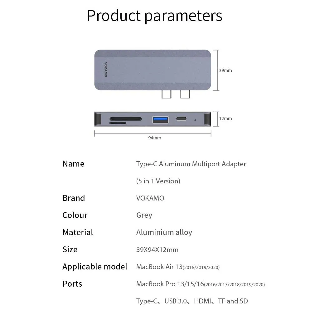 VOKAMO 5 In 1 USB C Hub Adapter for MacBook Pro Adapter Designed For MacBook Air 13 MacBook Pro 13 16