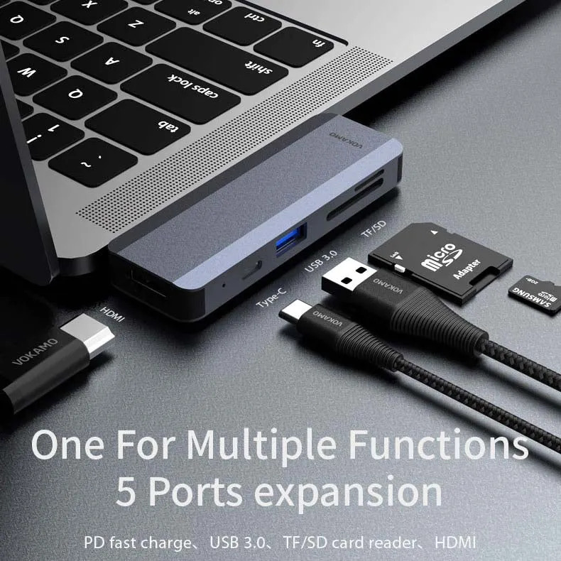 VOKAMO 5 In 1 USB C Hub Adapter for MacBook Pro Adapter Designed For MacBook Air 13 MacBook Pro 13 16