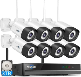 【Wireless Pro,Plug & Play】 Hiseeu 5MP WiFi Security Camera System,3TB HDD, 16 Channels 8MP NVR Surveillance CCTV System Kit,Outdoor 2 Way Audio, Color Night Vision, 24/7 Time Record, Work with Alexa